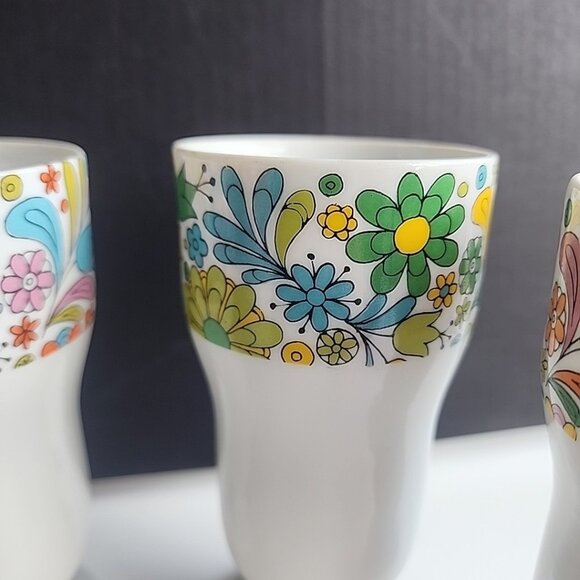 Vtg Mid Century Floral Milk Glass Sundae Parfait Dessert Cups Japan Set Of 4 - Picture 3 of 8